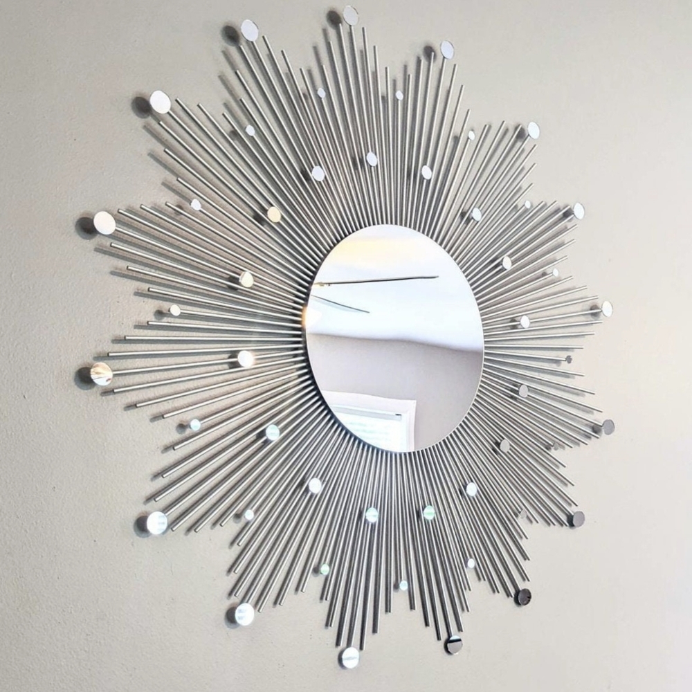 35” SILVER Glamorous Sunburst Mirror with Tiny Mirrors Decorative Wall Mirror